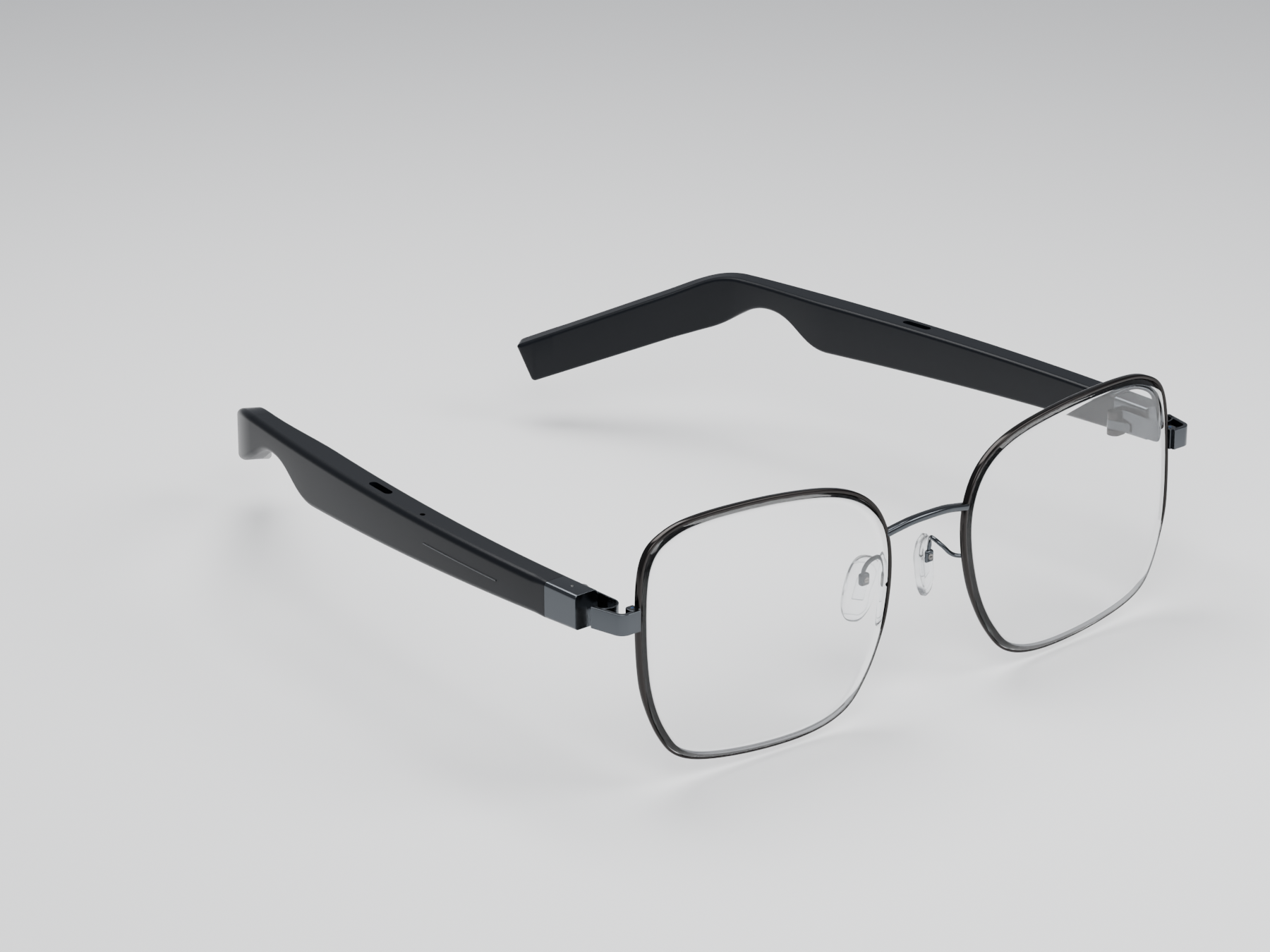 SPECS 01 black glasses with slim metal frames and integrated voice-input temples